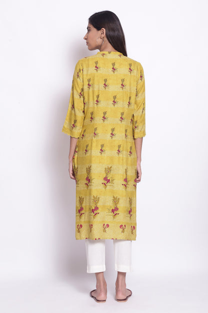 Celery Yellow Placement Print kurta