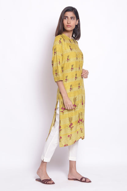 Celery Yellow Placement Print kurta