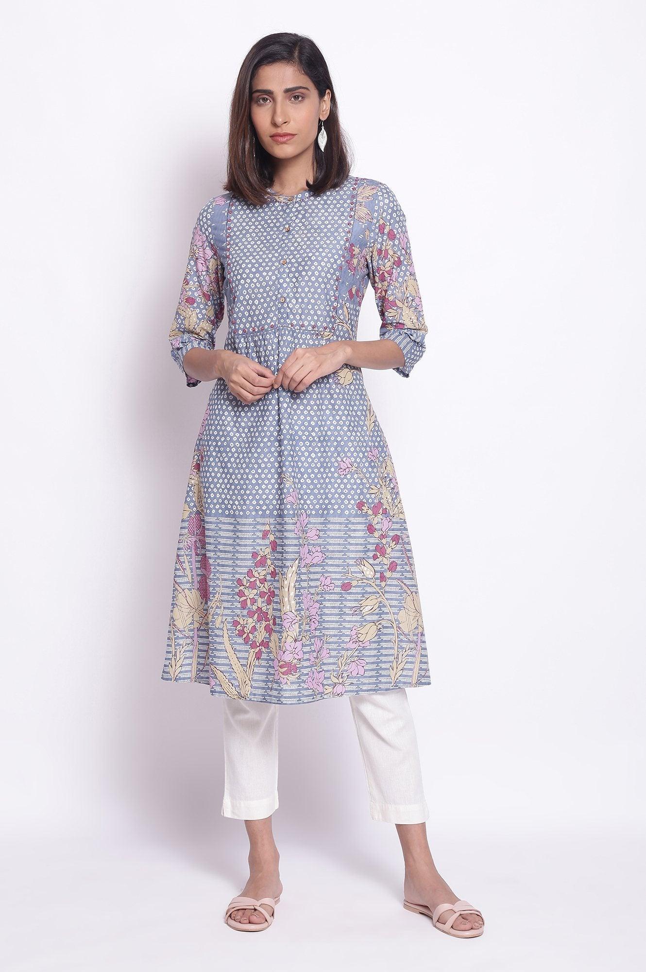 Grey Mist Placement Print kurta - wforwoman