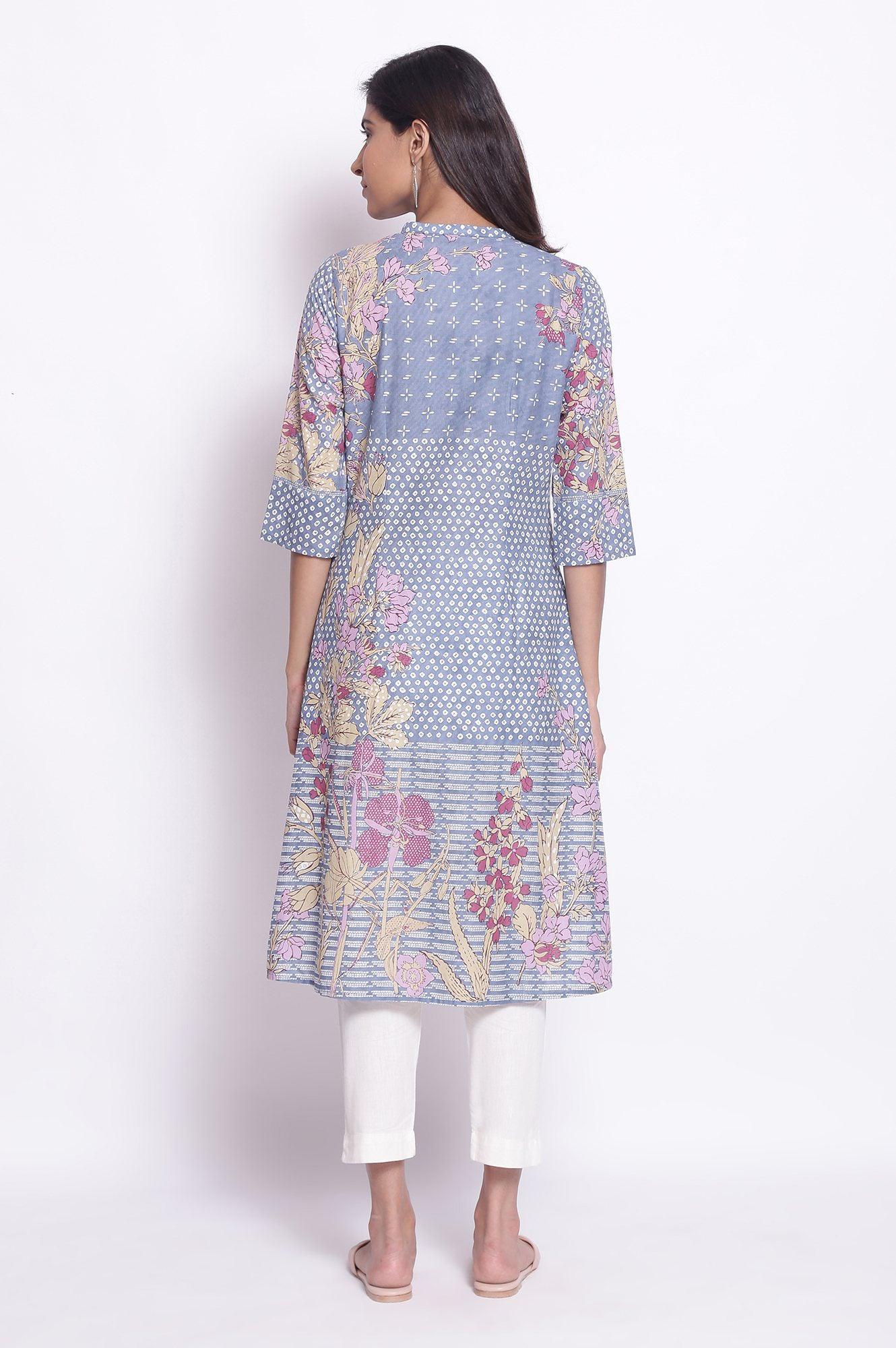 Grey Mist Placement Print kurta - wforwoman