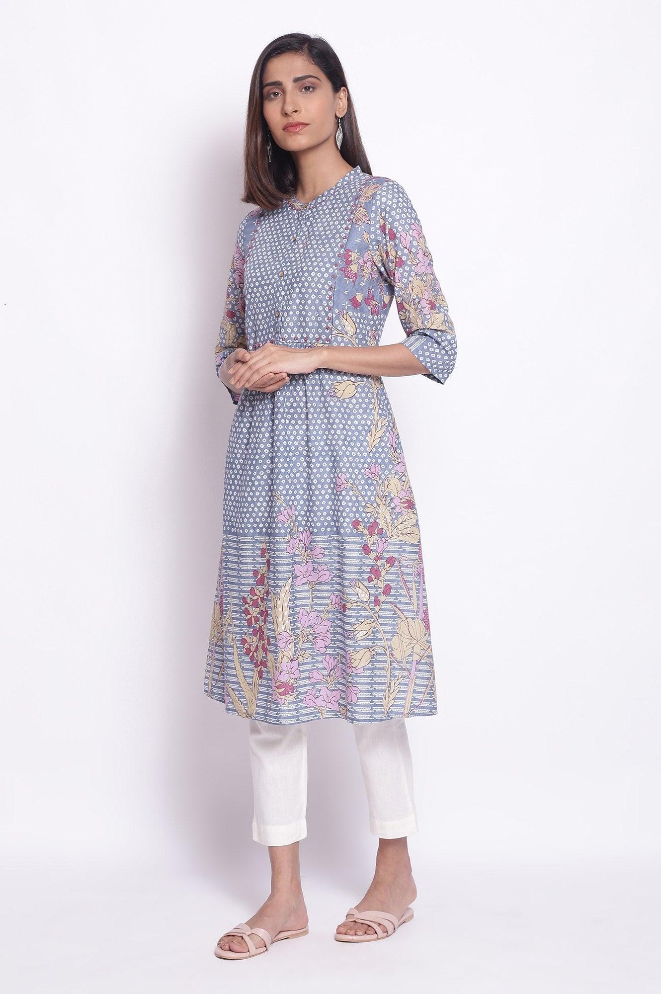 Grey Mist Placement Print kurta - wforwoman