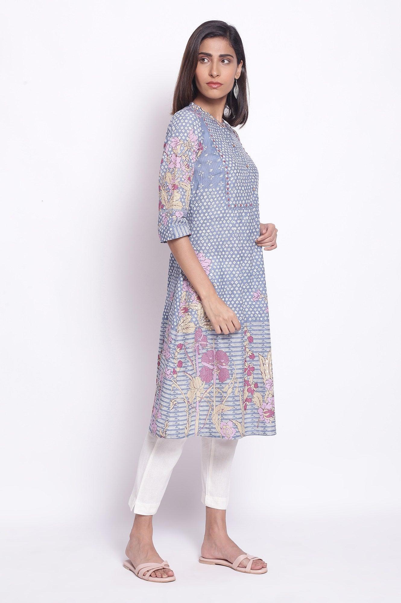 Grey Mist Placement Print kurta - wforwoman