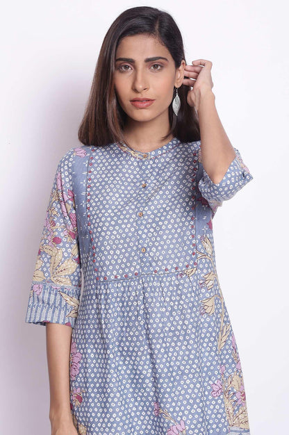 Grey Mist Placement Print kurta - wforwoman