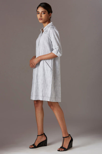 Ecru Shirt Collar Pleated Dress - wforwoman