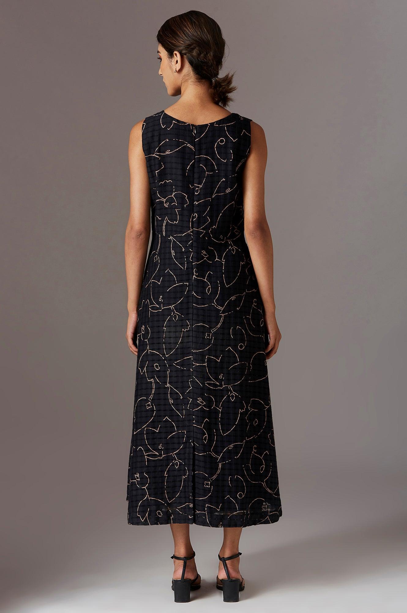 Black Sleeveless printed Dress - wforwoman