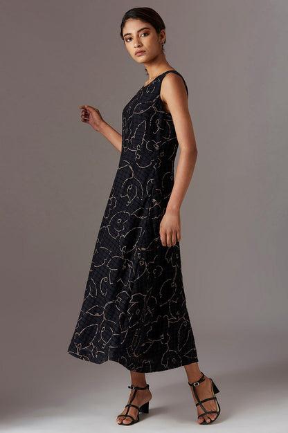 Black Sleeveless printed Dress - wforwoman