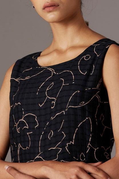 Black Sleeveless printed Dress - wforwoman