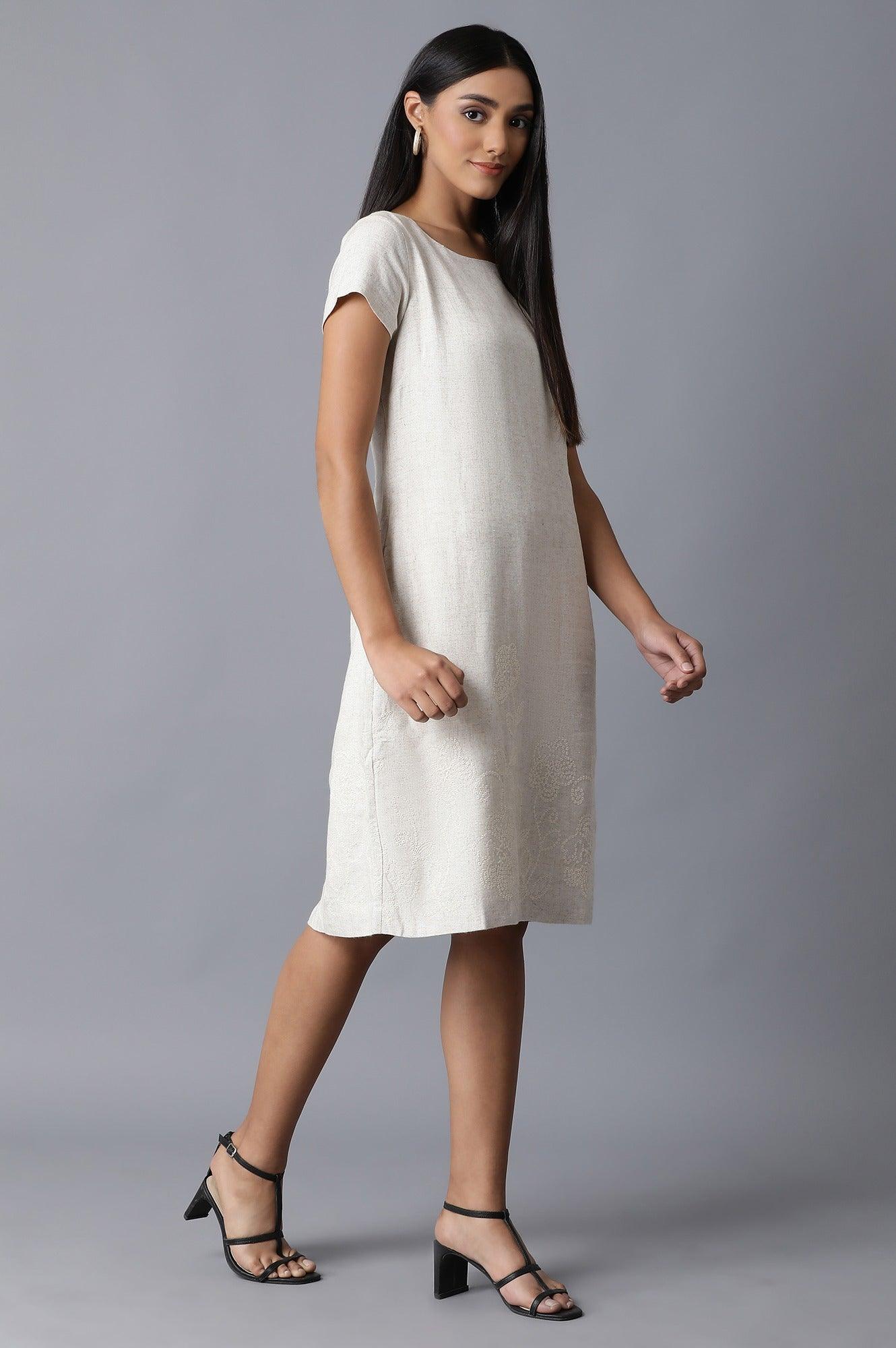 Buy Ecru Natural Flex Schiffli Border Dress @ 2999 | W for woman