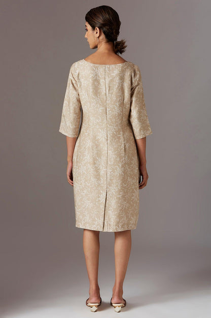 Beige Rayon Flex Printed Dress - wforwoman