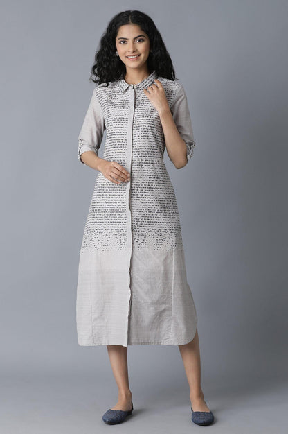 Grey Engineered Print Shirt Dress - wforwoman