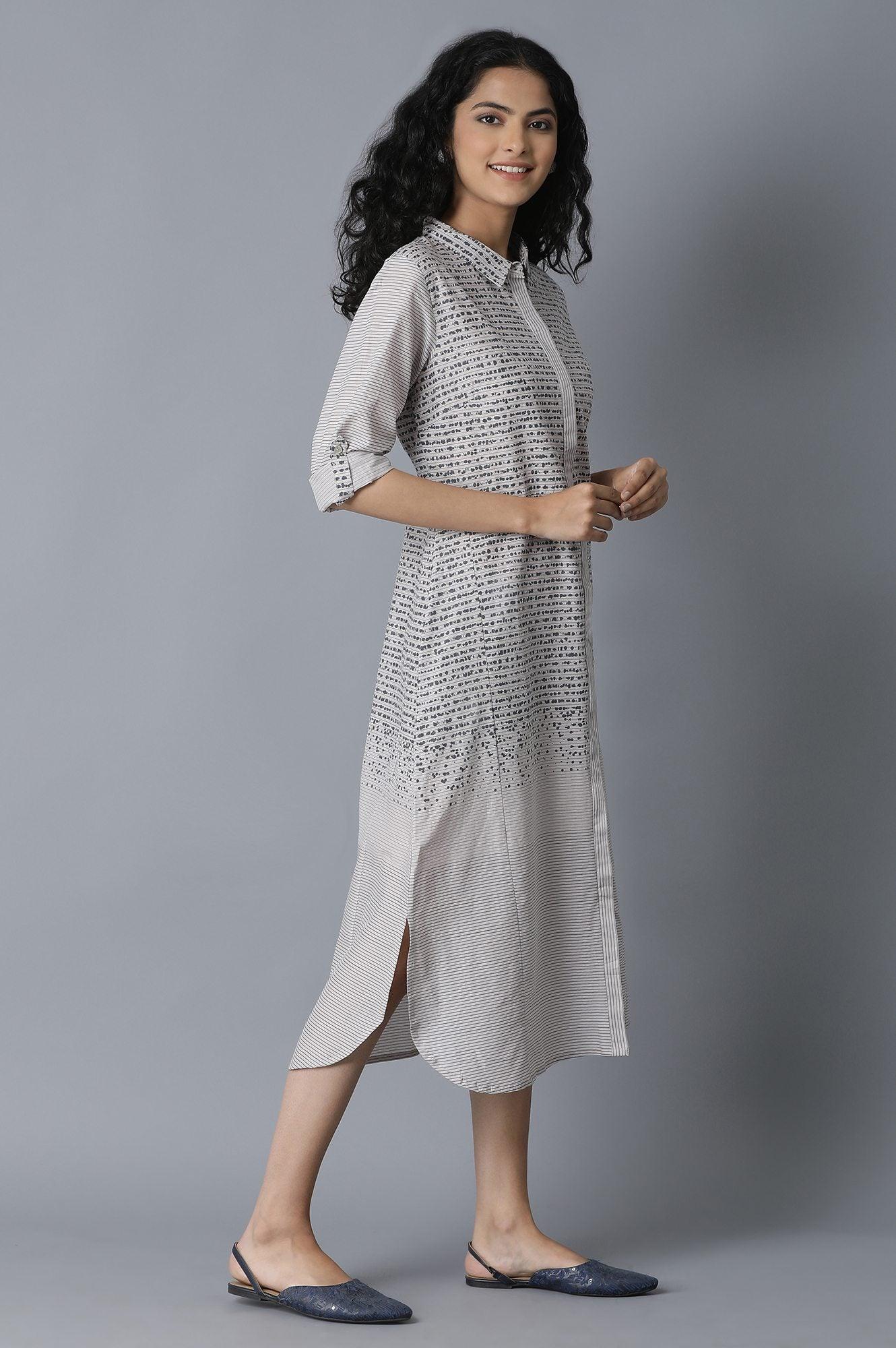 Grey Engineered Print Shirt Dress - wforwoman