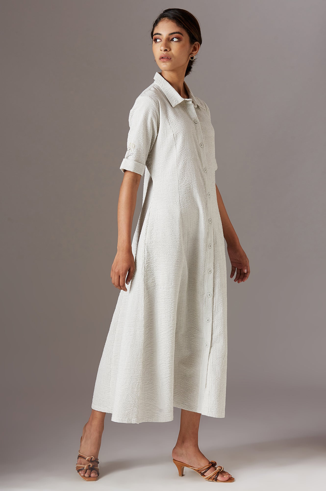 Ecru Yarn Dyed Shirt Dress