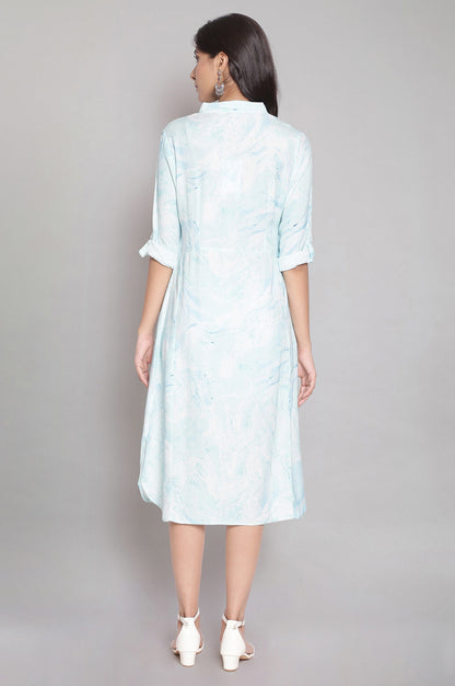 Light Blue Marble Print Shirt Dress