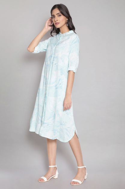 Light Blue Marble Print Shirt Dress