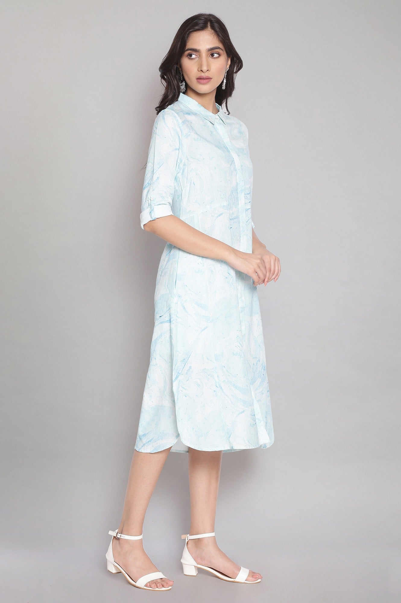 Light Blue Marble Print Shirt Dress