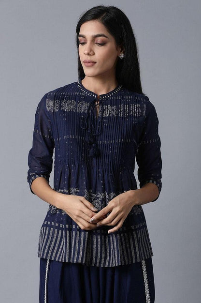 Navy Blue Printed Top - wforwoman