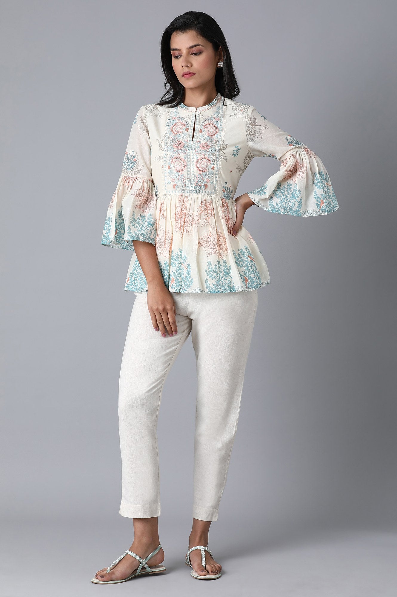 Ecru Soft Multicolor Printed Top