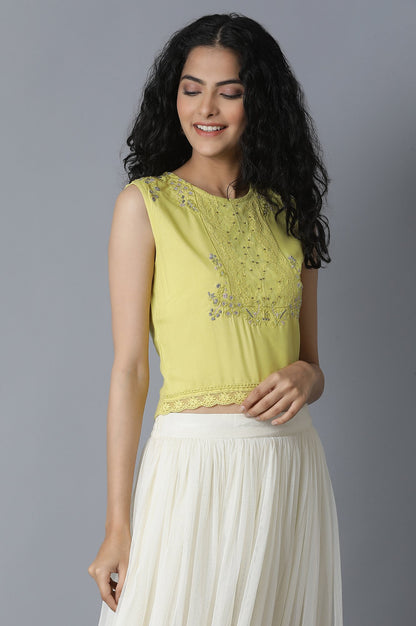 Lime Yellow Embroidered Crop Top