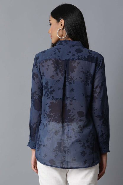 Navy Printed Georgette Shirt