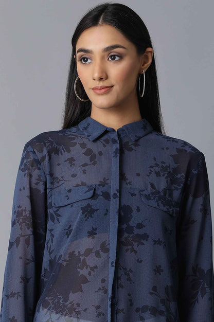 Navy Printed Georgette Shirt