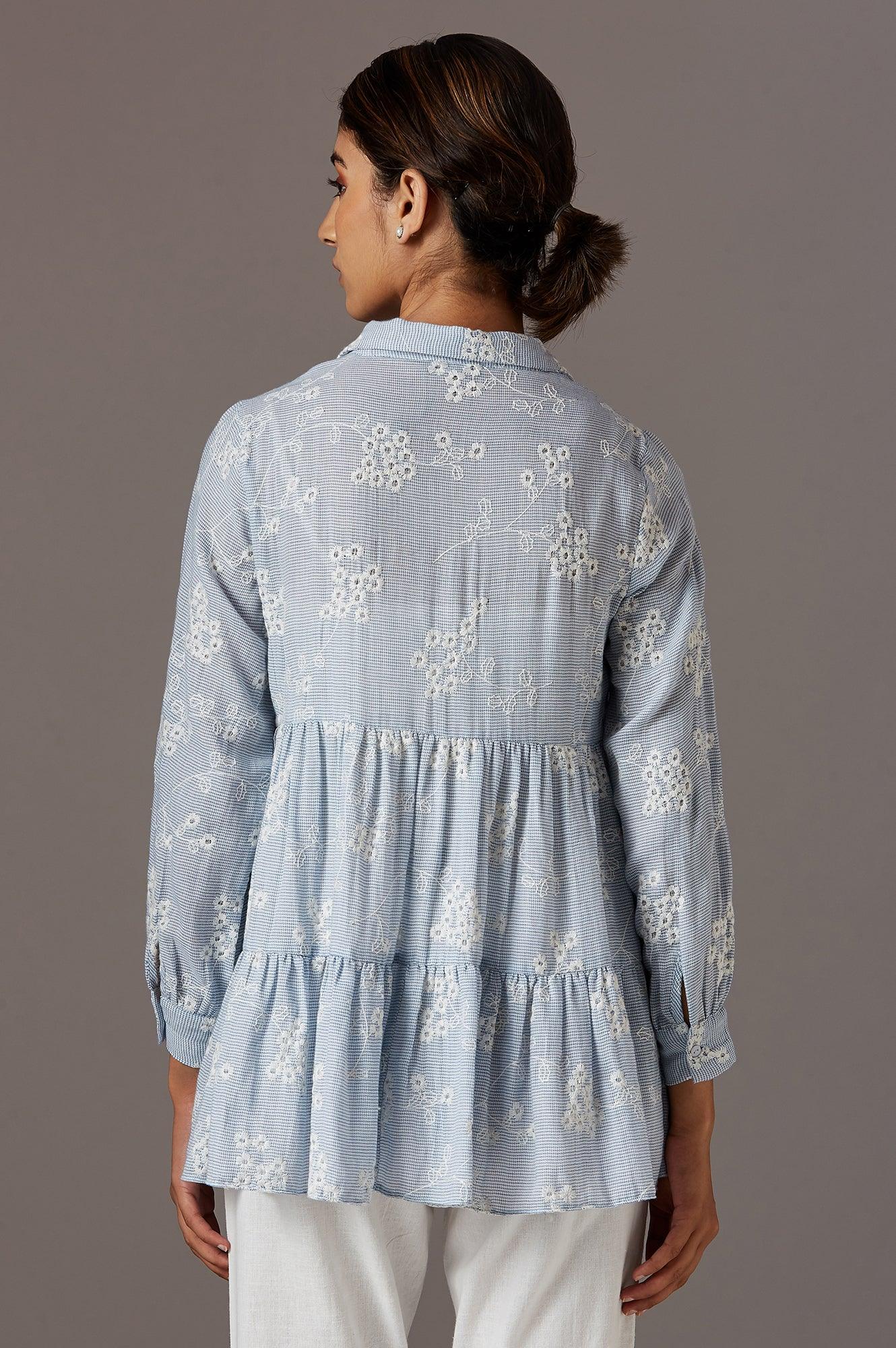 Light Blue Tiered Top - wforwoman