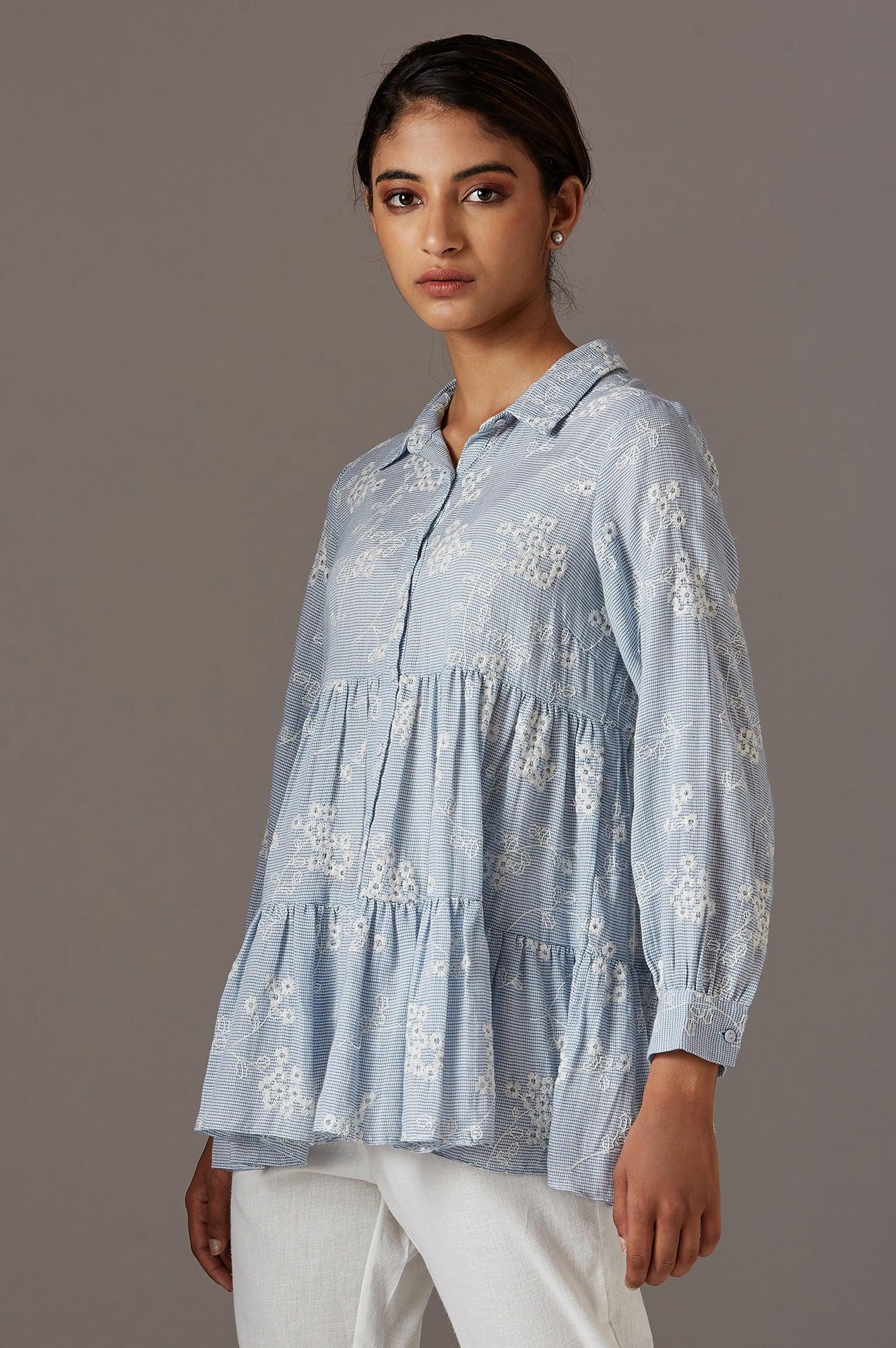 Light Blue Tiered Top - wforwoman