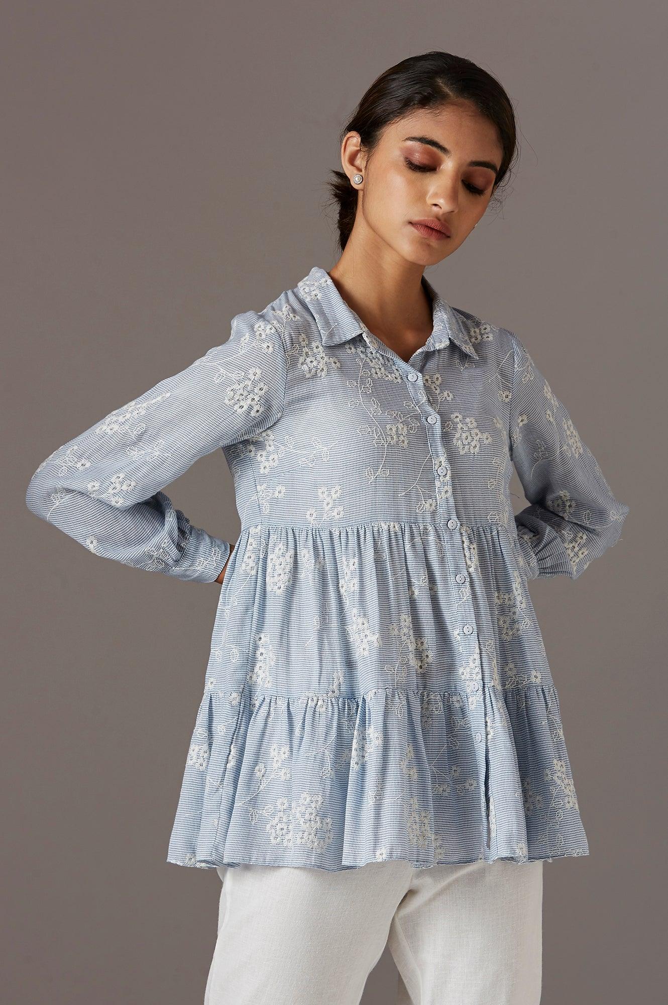 Light Blue Tiered Top - wforwoman