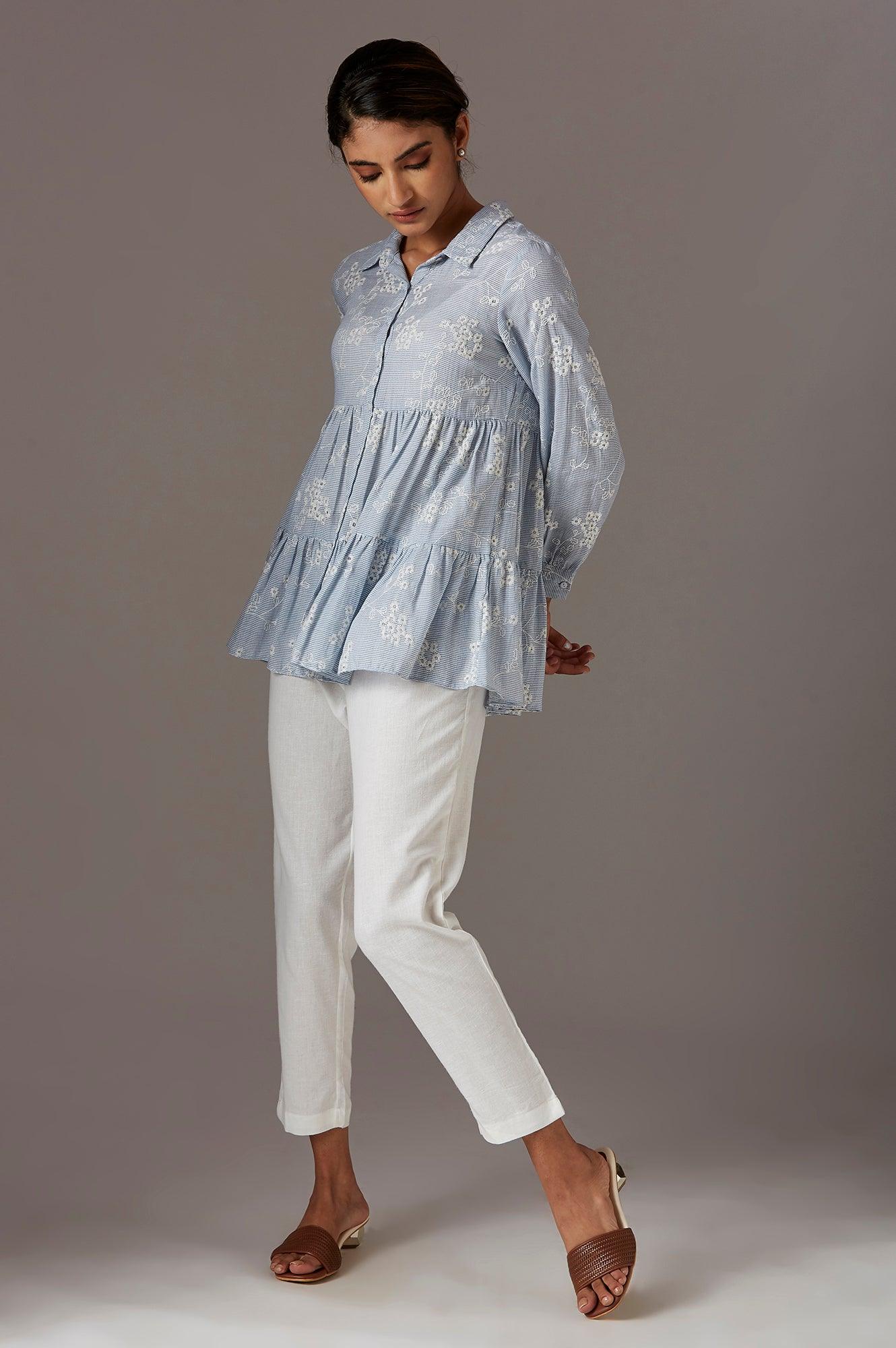 Light Blue Tiered Top - wforwoman