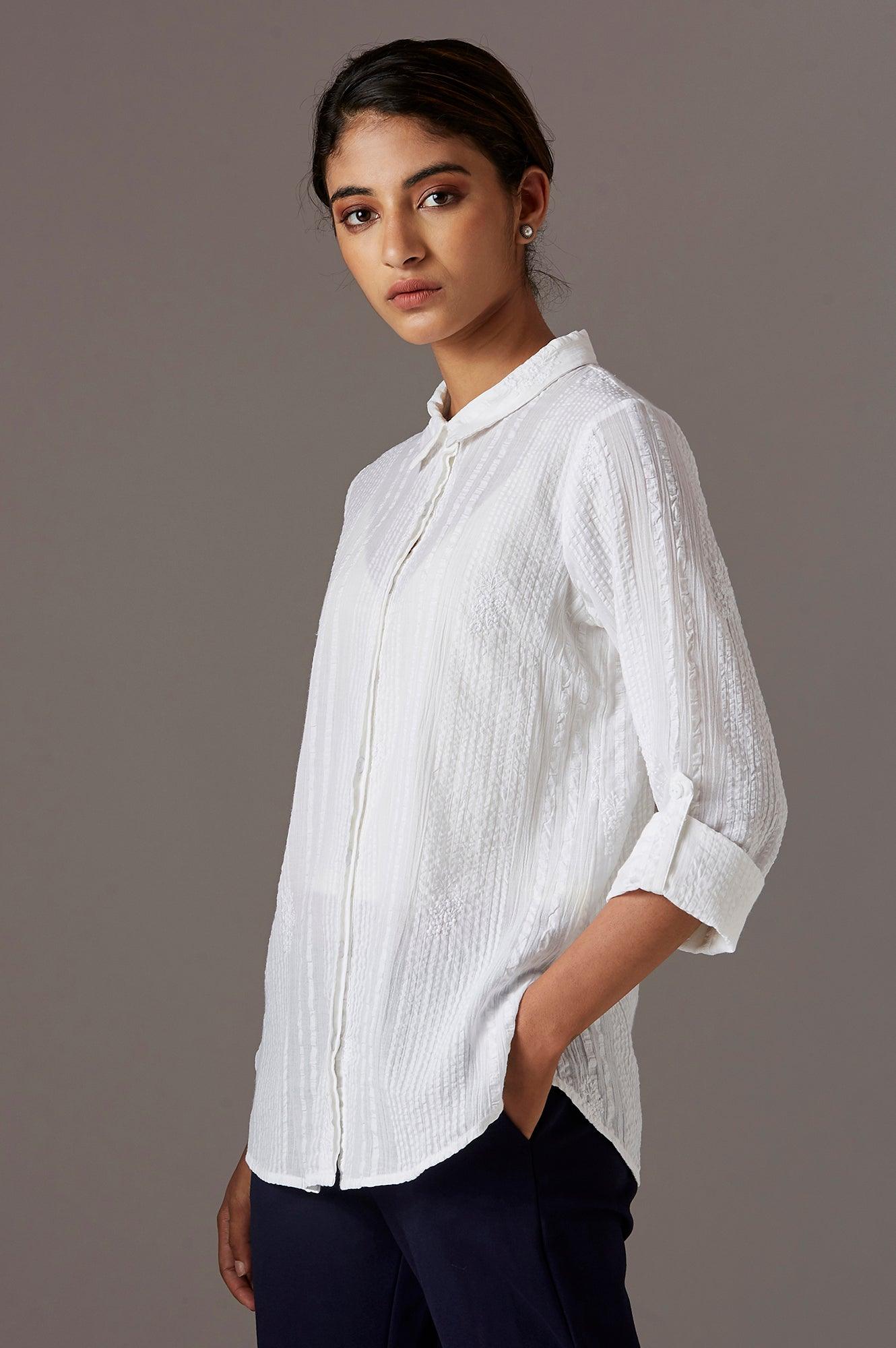 Ecru Embroidered Shirt - wforwoman