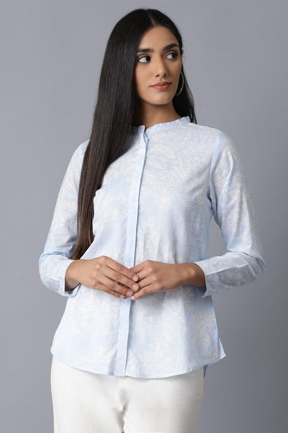 Light Blue Mandarin Collar Shirt - wforwoman