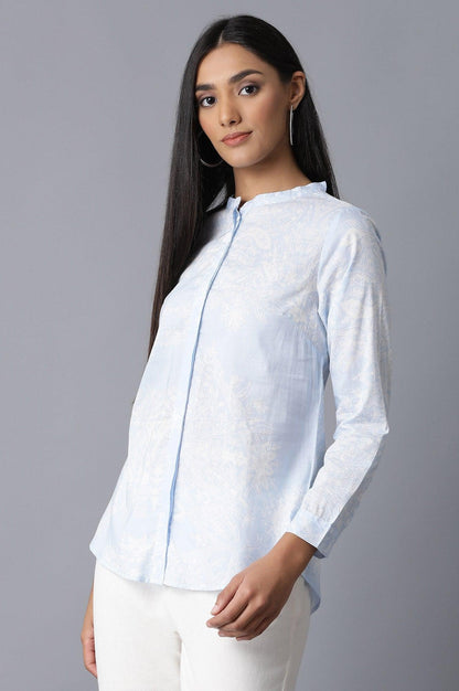 Light Blue Mandarin Collar Shirt - wforwoman