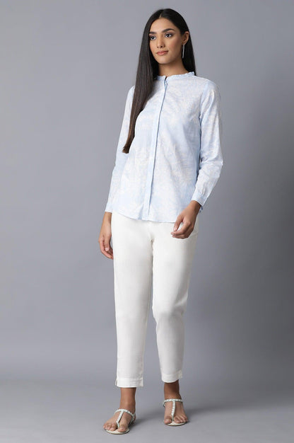 Light Blue Mandarin Collar Shirt - wforwoman