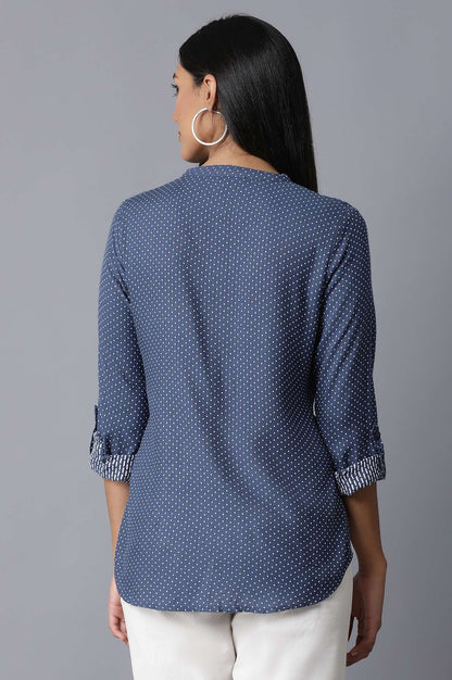 Dark Blue Mandarin Collar Shirt