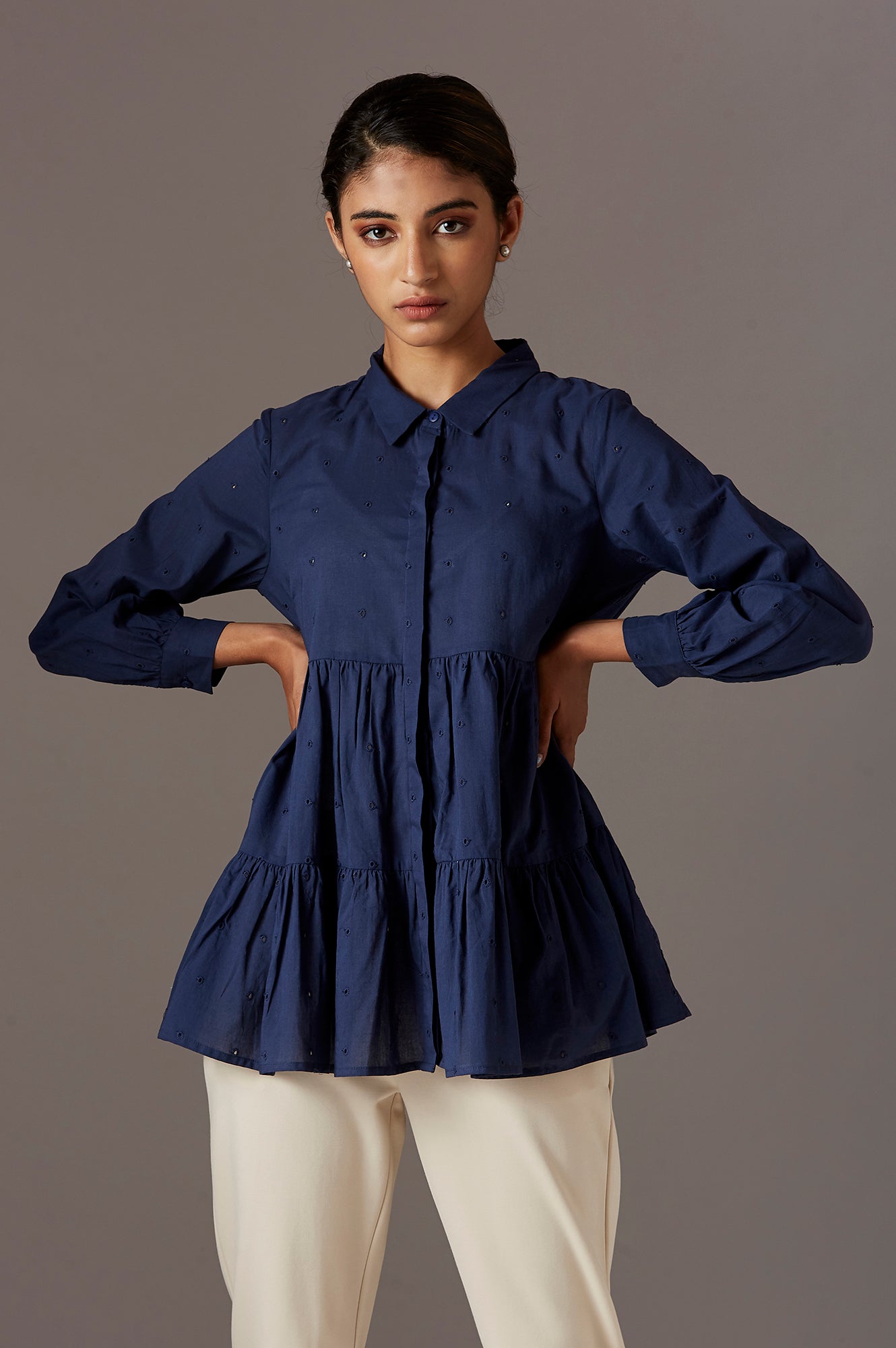 Dark Blue Shiffli Tiered Top