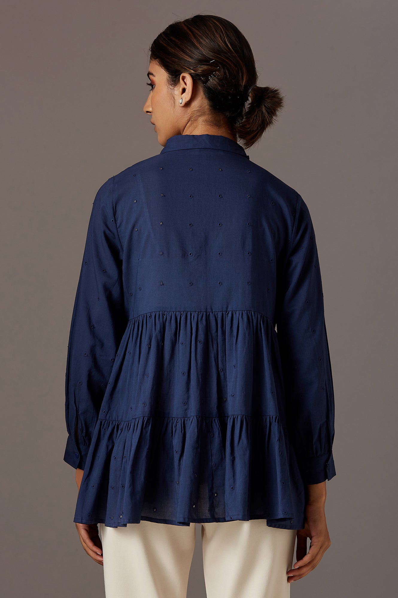 Dark Blue Shiffli Tiered Top