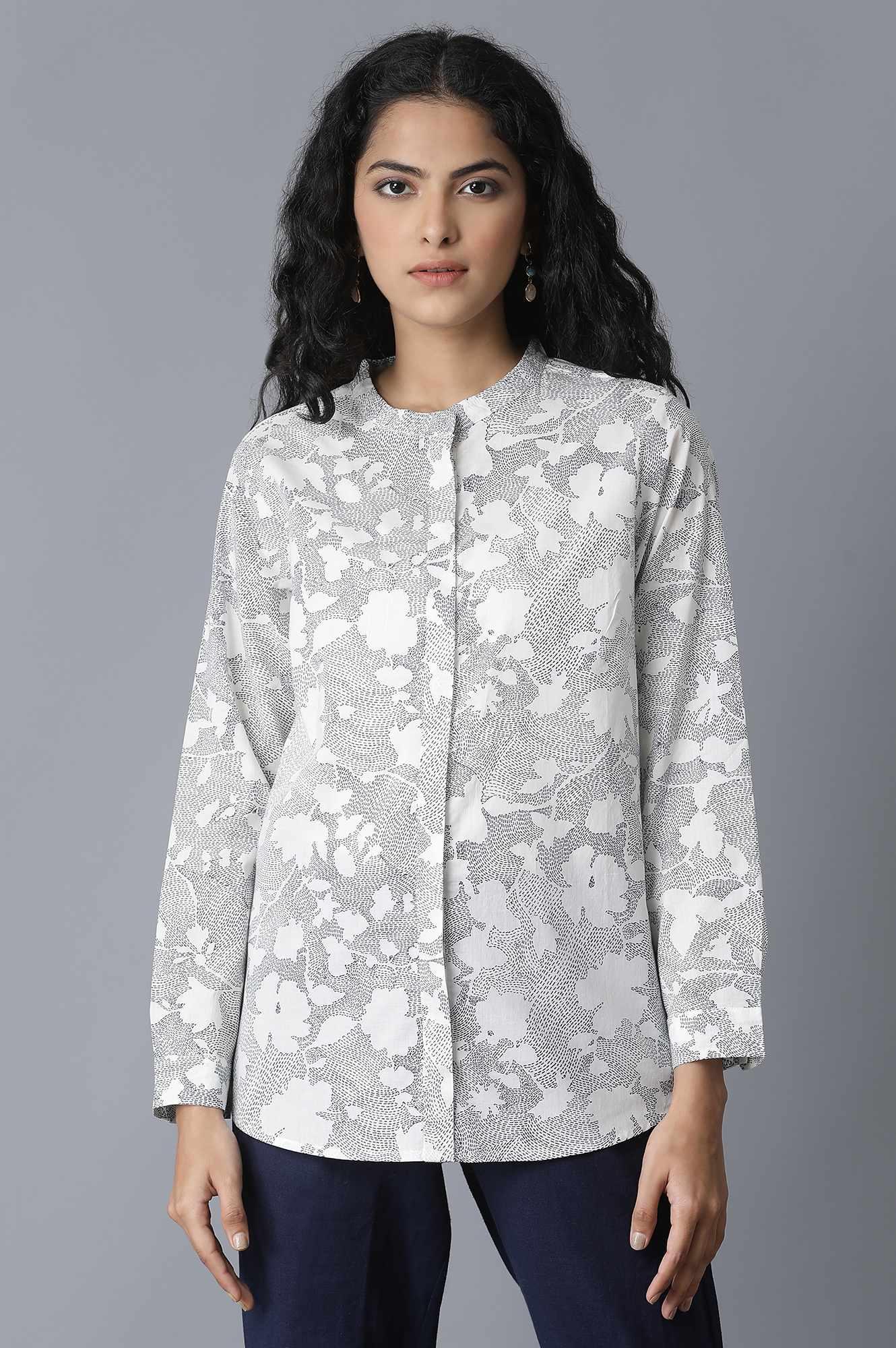 Ecru Floral Print Shirt - wforwoman