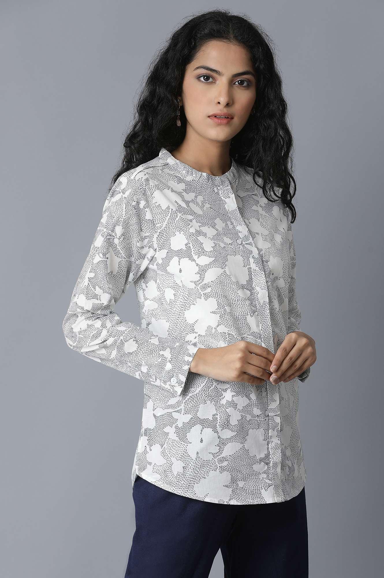 Ecru Floral Print Shirt - wforwoman