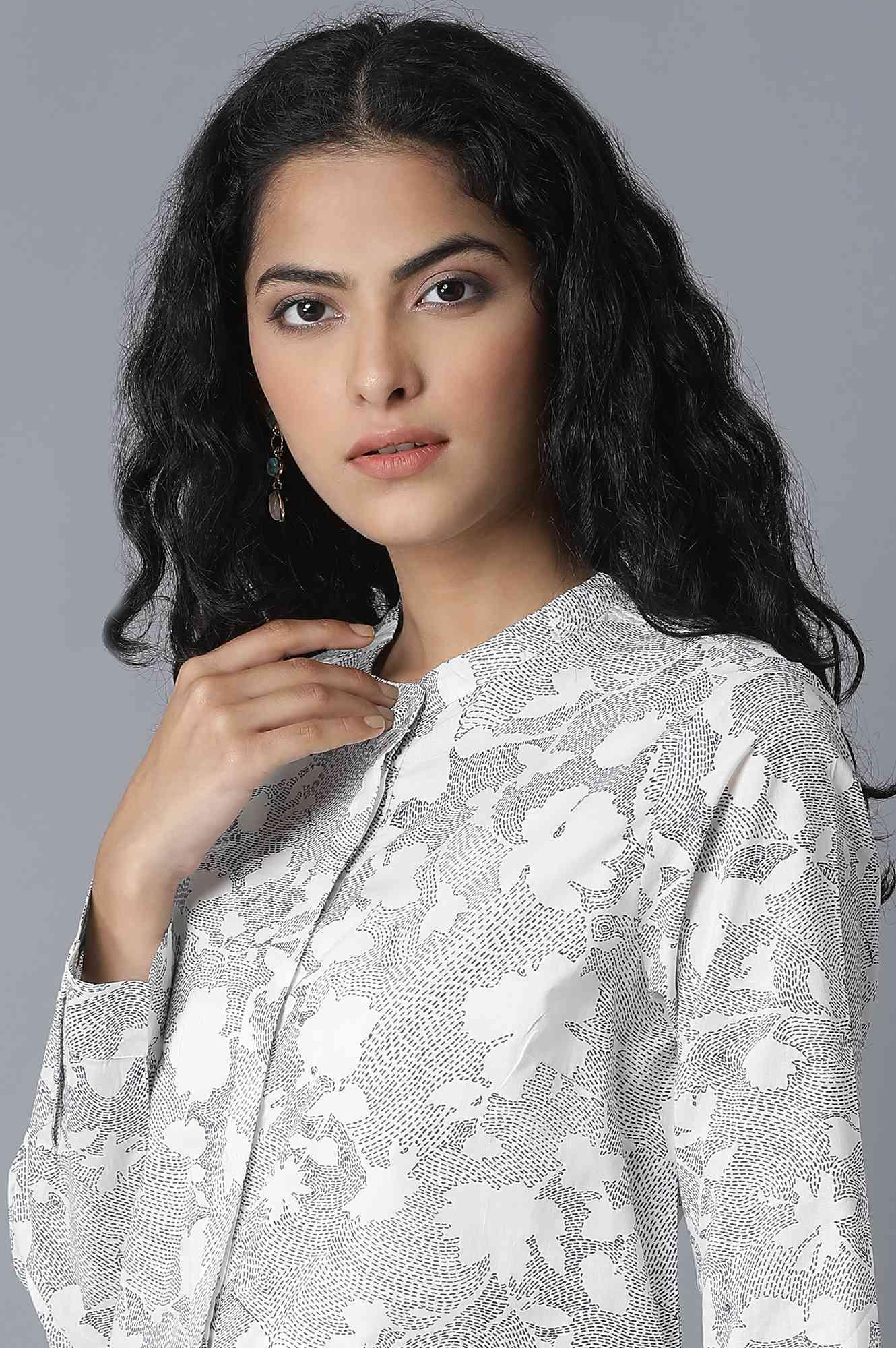 Ecru Floral Print Shirt - wforwoman