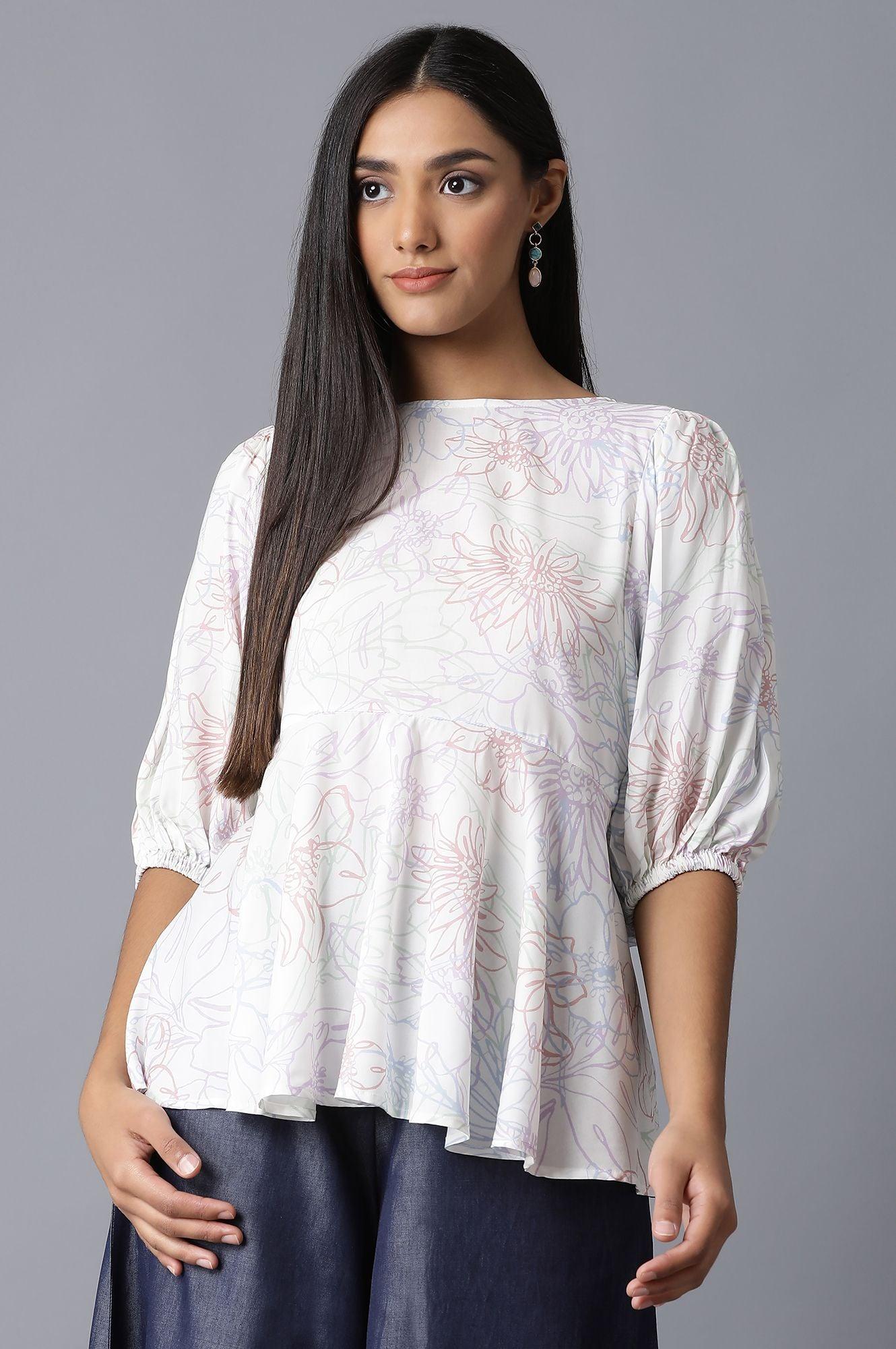 Ecru Peplum Flared Top - wforwoman