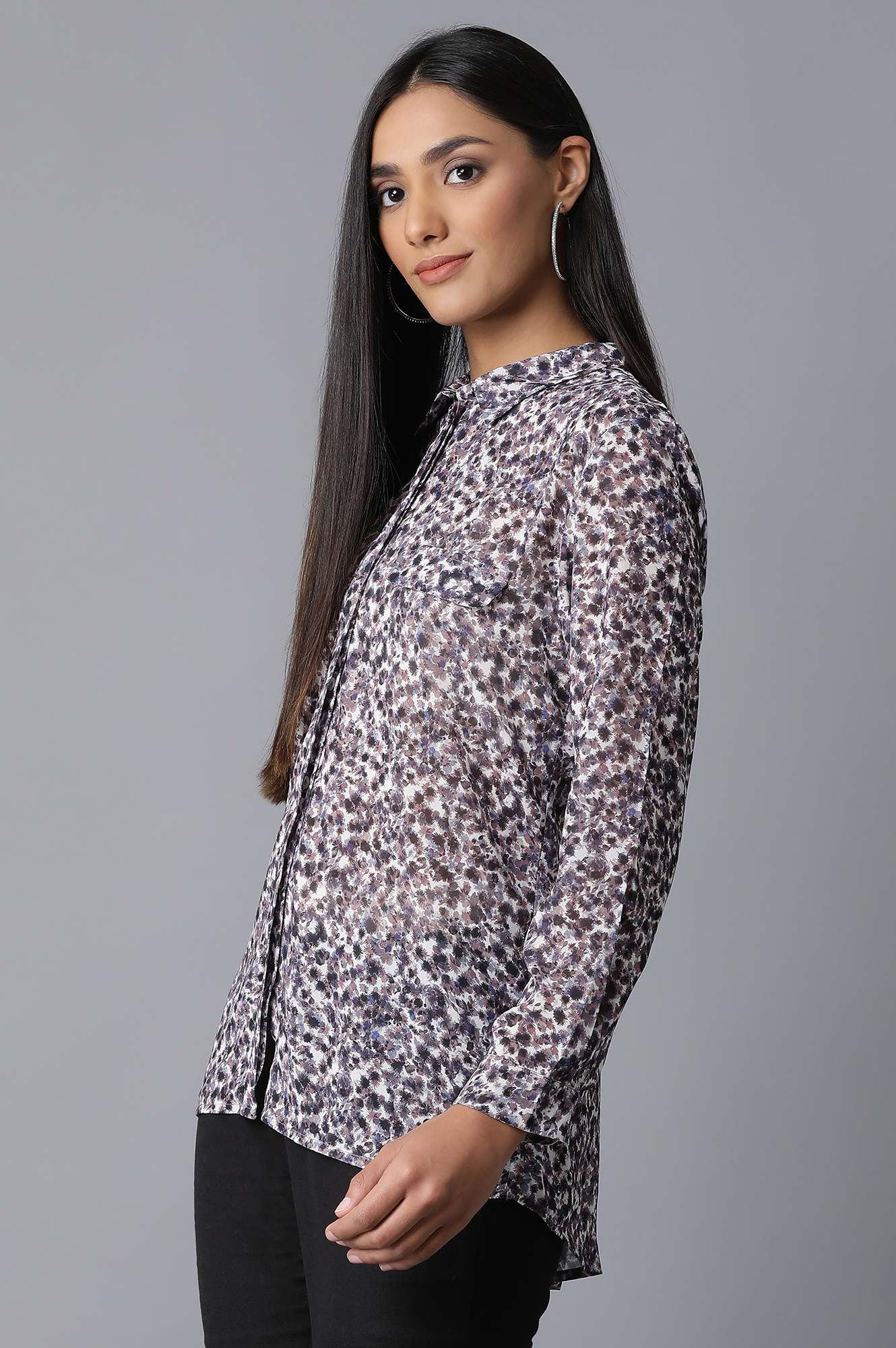 Navy Printed Georgette Shirt