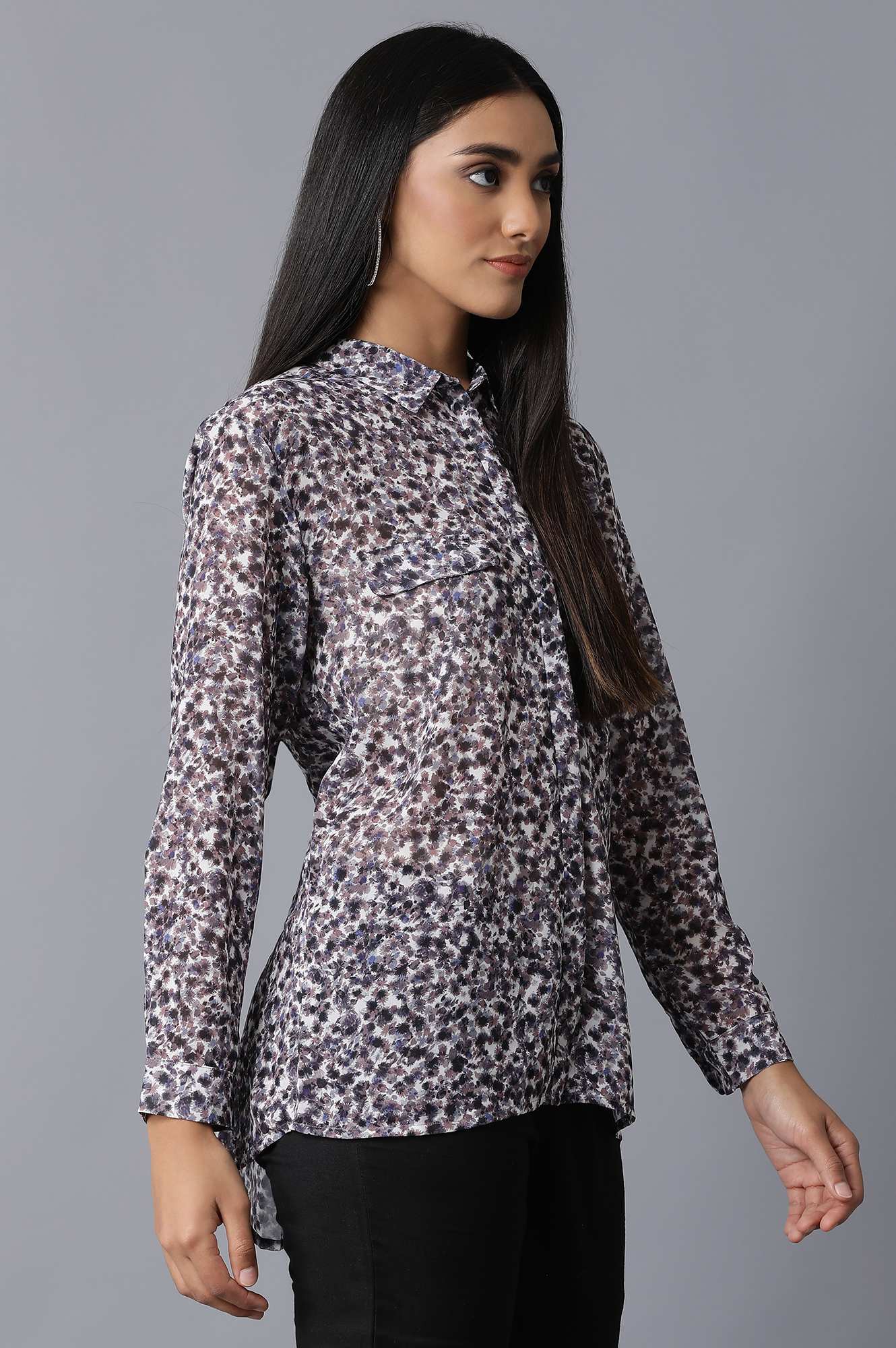 Navy Printed Georgette Shirt