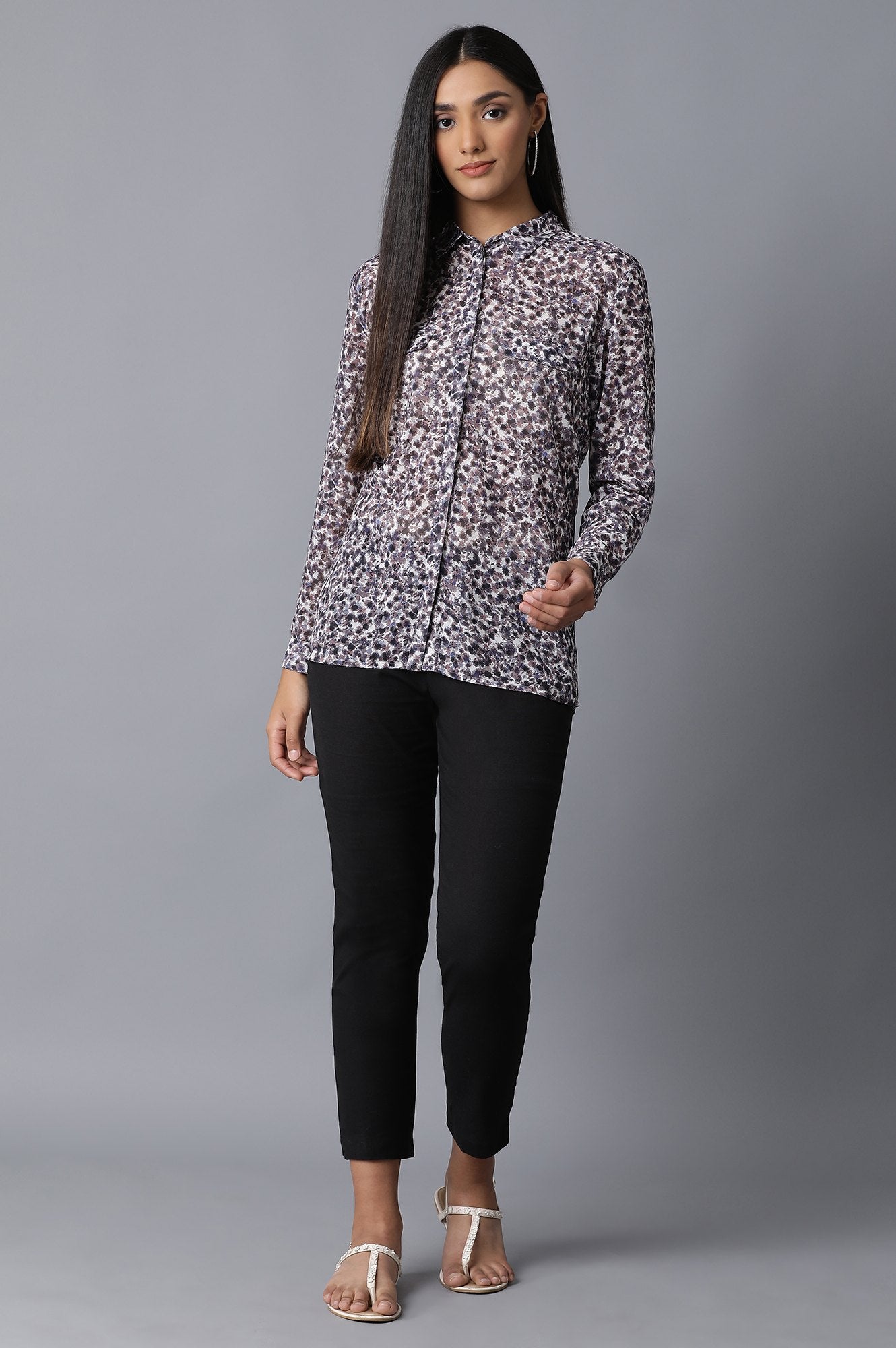 Navy Printed Georgette Shirt