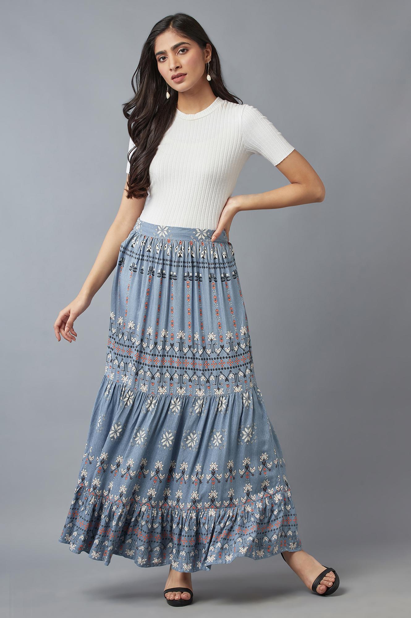 Chambray Blue Tiered Skirt