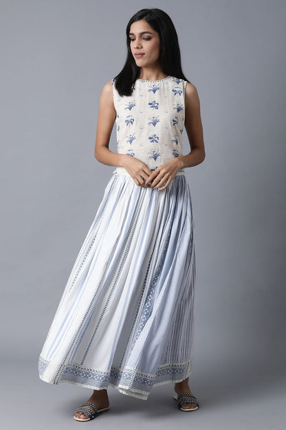 Ecru and Blue Mix-Match Skirt