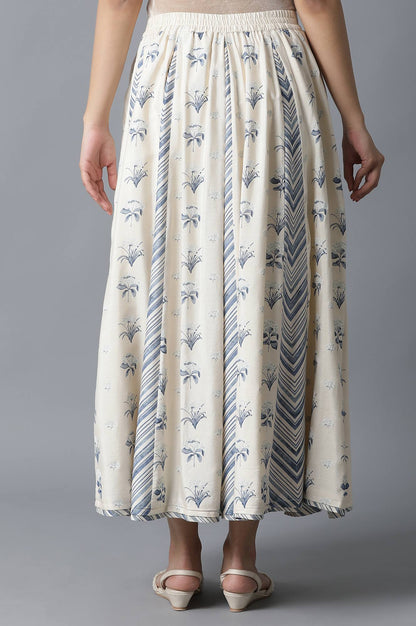 Ecru with Blue Print Skirt