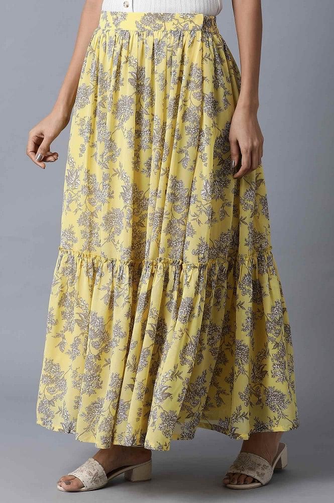 Yellow Georgette Tiered Skirt