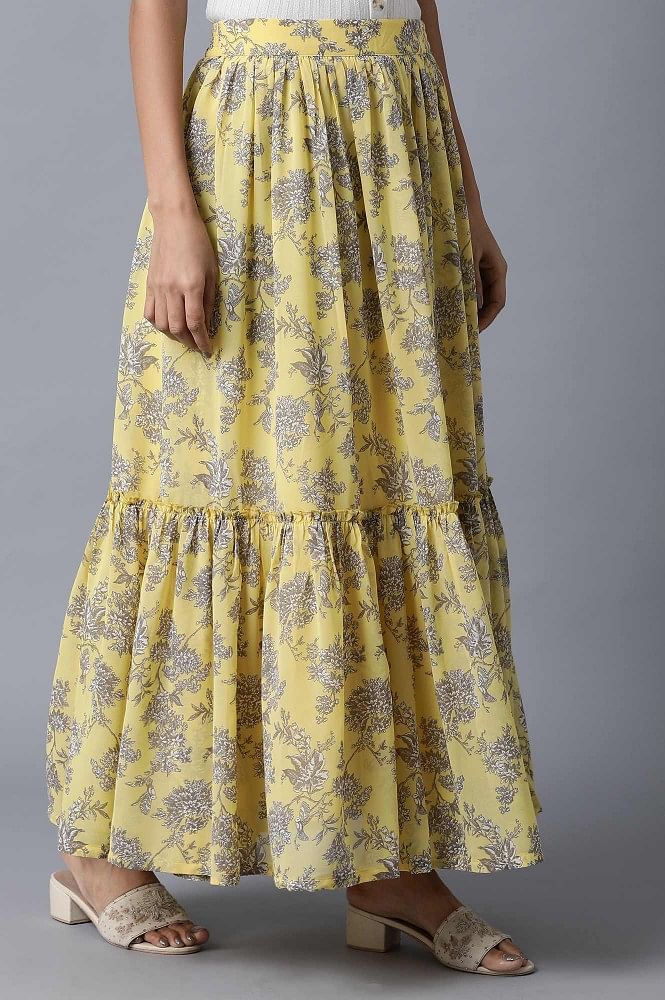 Yellow Georgette Tiered Skirt