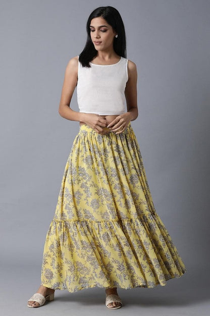 Yellow Georgette Tiered Skirt