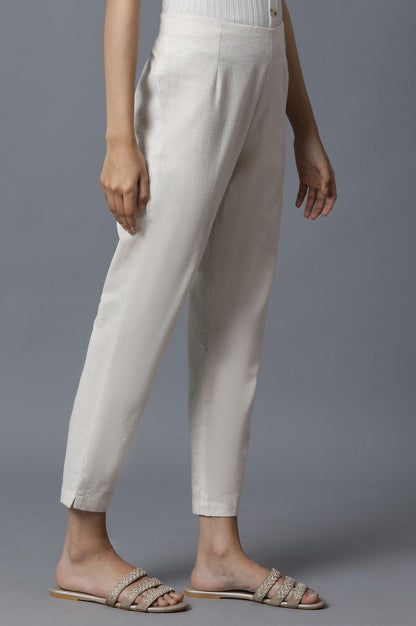 Beige Cotton Flax Slim Pants - wforwoman