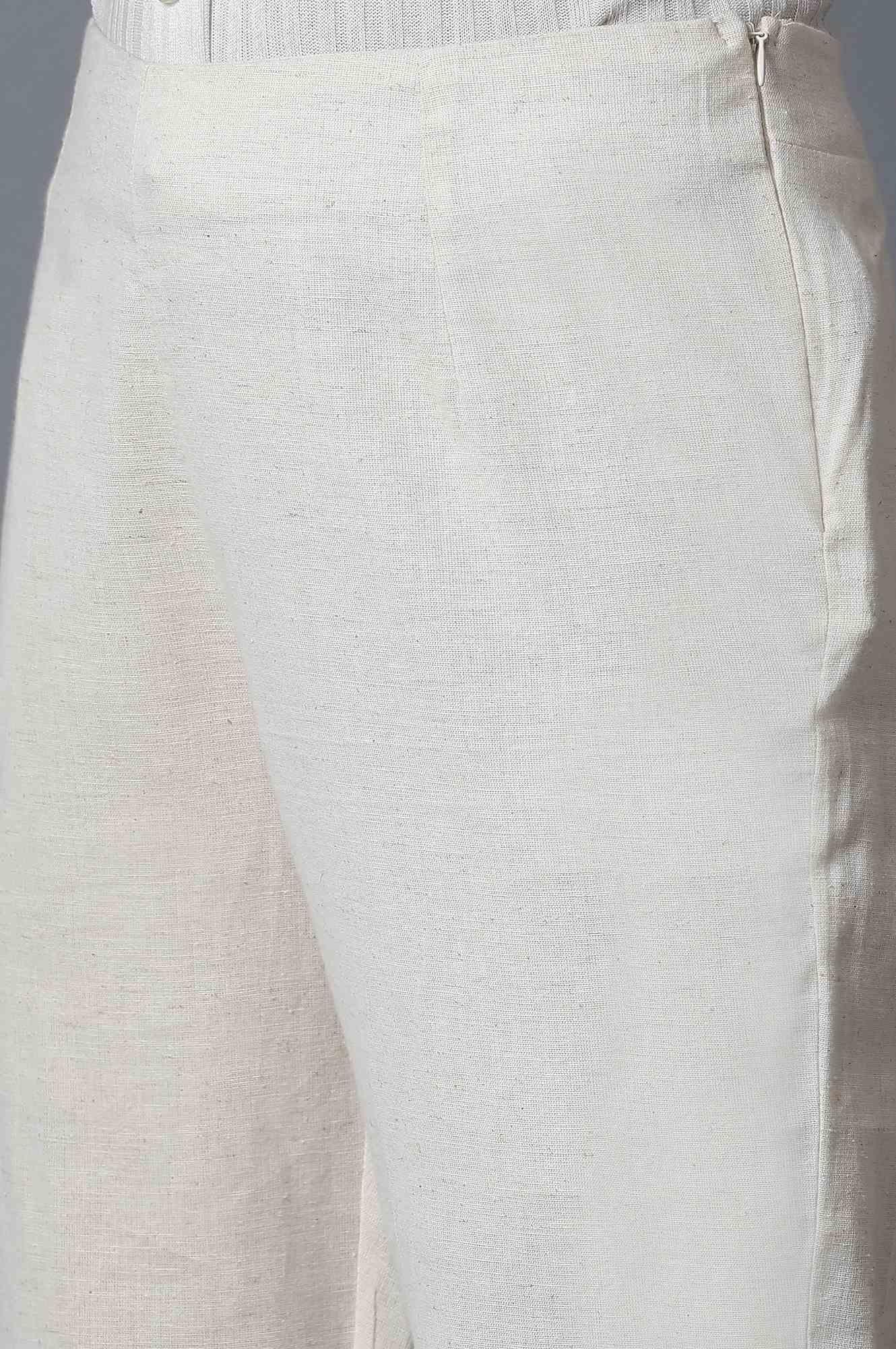 Beige Cotton Flax Slim Pants - wforwoman